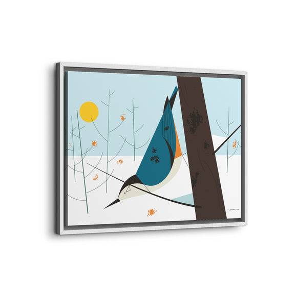 White-Breasted Nuthatch Charley Harper Giclee on Matte Stretched Canvas