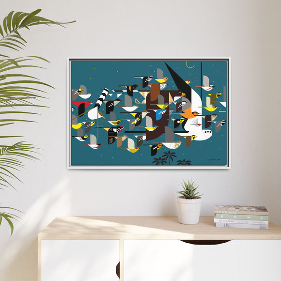 Charley Harper Mystery Of The Missing Migrants Framed Giclee On Canvas Wall  Art
