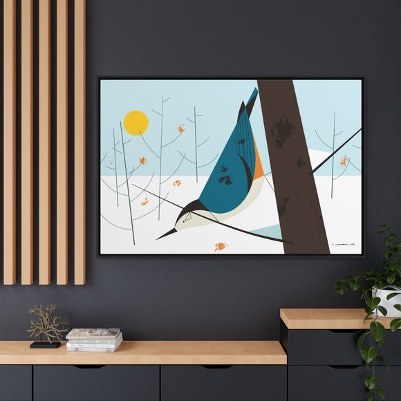 White-Breasted Nuthatch Charley Harper Giclee on Matte Stretched Canvas