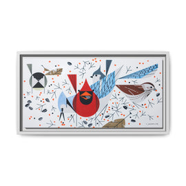 Charley Harper Birdfeeders Framed Giclee Stretched on Canvas Print Wall Art-Minimal Realism Style Wildlife With Cardinals & Blue Jays - 0