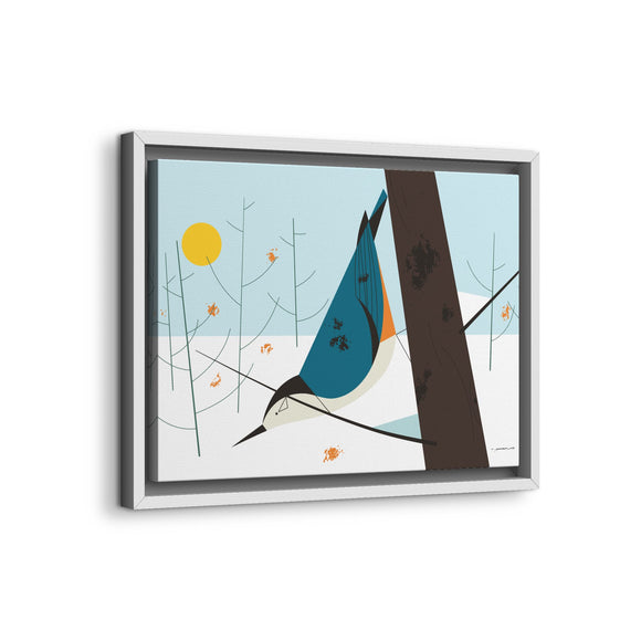 White-Breasted Nuthatch Charley Harper Giclee on Matte Stretched Canvas
