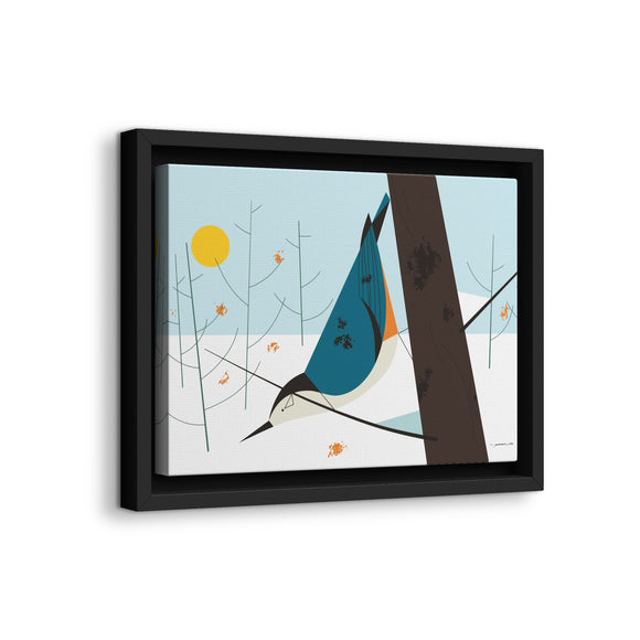 White-Breasted Nuthatch Charley Harper Giclee on Matte Stretched Canvas