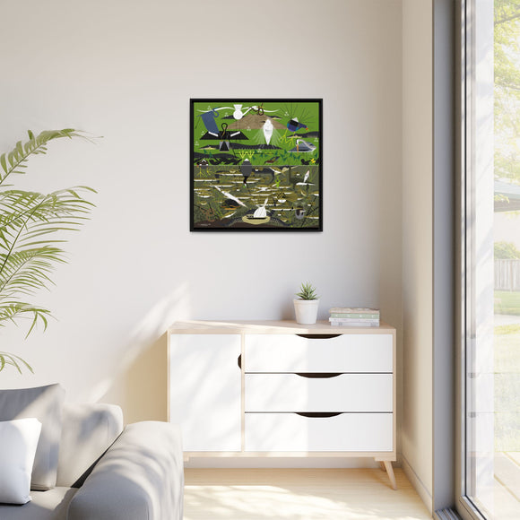 Charley Harper Florida Everglades Wall Art – Mid-Century Modern Geometric Bird Canvas with Minimal Wildlife Accents