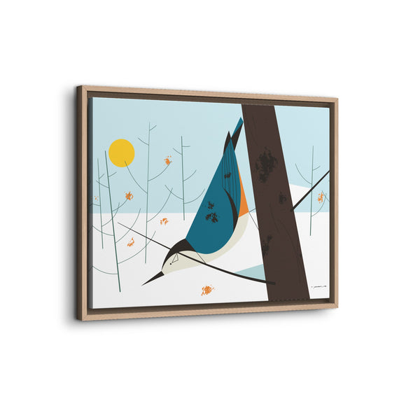 White-Breasted Nuthatch Charley Harper Giclee on Matte Stretched Canvas