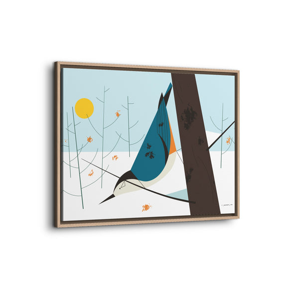 White-Breasted Nuthatch Charley Harper Giclee on Matte Stretched Canvas