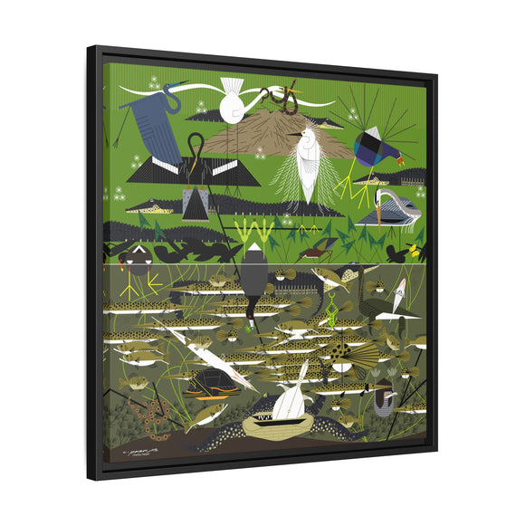 Charley Harper Florida Everglades Wall Art – Mid-Century Modern Geometric Bird Canvas with Minimal Wildlife Accents