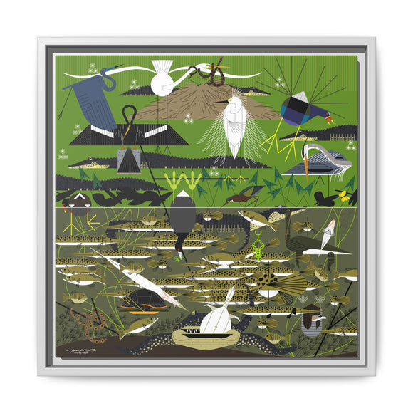 Charley Harper Florida Everglades Wall Art – Mid-Century Modern Geometric Bird Canvas with Minimal Wildlife Accents