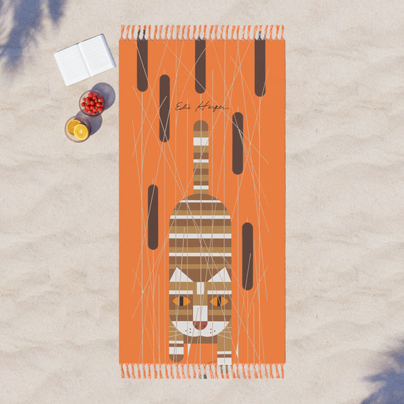 Edie Harper Cat with Nine Tail Design Boho Beach Blanket