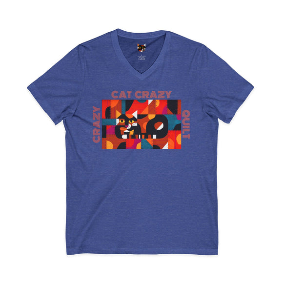 Edie Harper Crazy Cat Crazy Quilt Unisex Jersey Short Sleeve V-Neck Tee