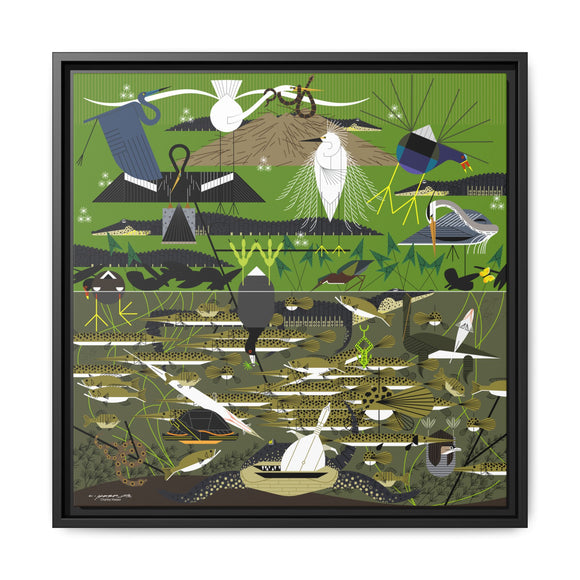 Charley Harper Florida Everglades Wall Art – Mid-Century Modern Geometric Bird Canvas with Minimal Wildlife Accents