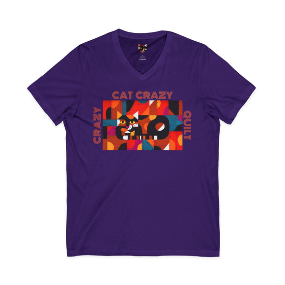 Edie Harper Crazy Cat Crazy Quilt Unisex Jersey Short Sleeve V-Neck Tee