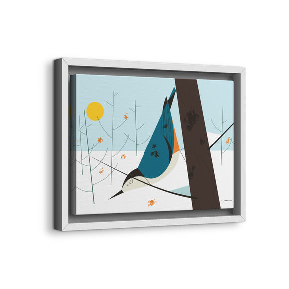 White-Breasted Nuthatch Charley Harper Giclee on Matte Stretched Canvas