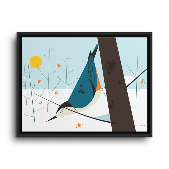 White-Breasted Nuthatch Charley Harper Giclee on Matte Stretched Canvas