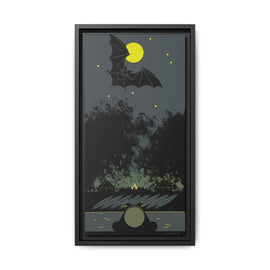 Charley Harper Bat, Bullfrog, and Bonfire Moonlight Framed Giclee on Stretched Canvas Wall Art Mid-Century Style - 0