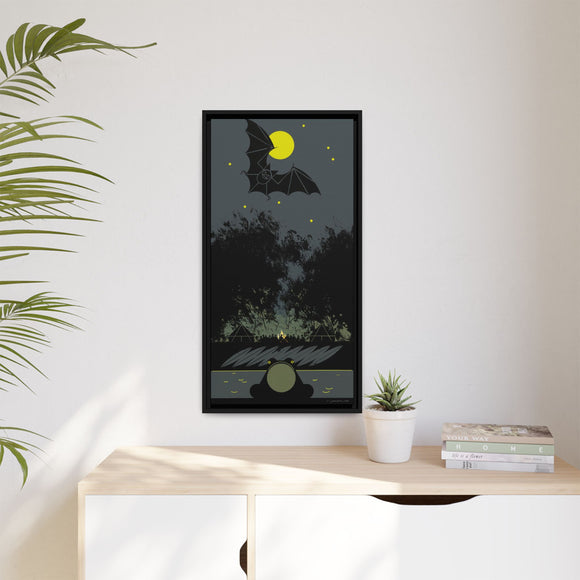 Charley Harper Bat, Bullfrog, and Bonfire Moonlight Framed Giclee on Stretched Canvas Wall Art Mid-Century Style