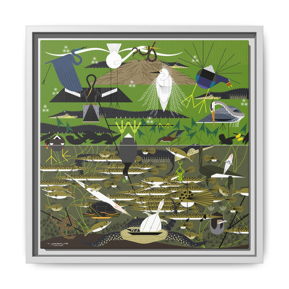 Charley Harper Florida Everglades Wall Art – Mid-Century Modern Geometric Bird Canvas with Minimal Wildlife Accents
