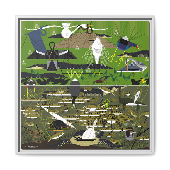 Charley Harper Florida Everglades Wall Art – Mid-Century Modern Geometric Bird Canvas with Minimal Wildlife Accents