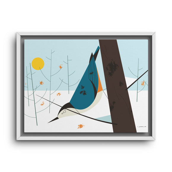 White-Breasted Nuthatch Charley Harper Giclee on Matte Stretched Canvas