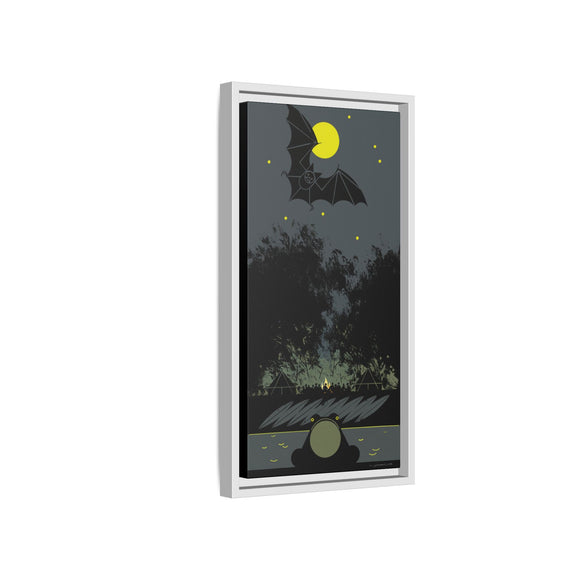 Charley Harper Bat, Bullfrog, and Bonfire Moonlight Framed Giclee on Stretched Canvas Wall Art Mid-Century Style