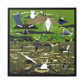 Charley Harper Florida Everglades Wall Art – Mid-Century Modern Geometric Bird Canvas with Minimal Wildlife Accents