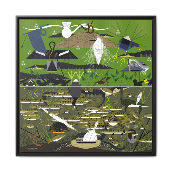 Charley Harper Florida Everglades Wall Art – Mid-Century Modern Geometric Bird Canvas with Minimal Wildlife Accents