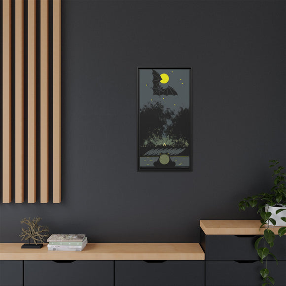 Charley Harper Bat, Bullfrog, and Bonfire Moonlight Framed Giclee on Stretched Canvas Wall Art Mid-Century Style