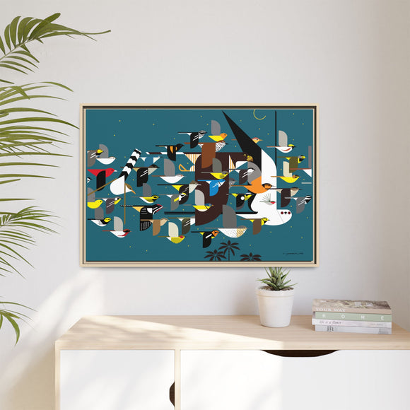 Charley Harper Mystery Of The Missing Migrants Framed Giclee On Canvas Wall  Art