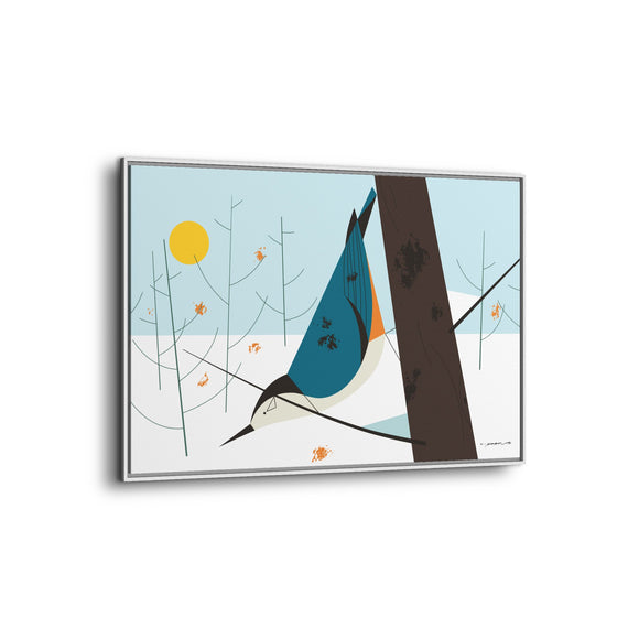 White-Breasted Nuthatch Charley Harper Giclee on Matte Stretched Canvas