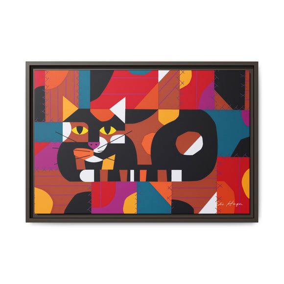 Crazy Cat Crazy Quilt Edie Harper Framed Giclee Print Stretched On Canvas