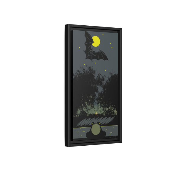 Charley Harper Bat, Bullfrog, and Bonfire Moonlight Framed Giclee on Stretched Canvas Wall Art Mid-Century Style
