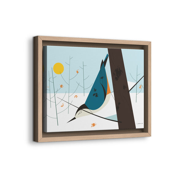 White-Breasted Nuthatch Charley Harper Giclee on Matte Stretched Canvas