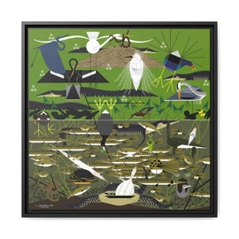 Charley Harper Florida Everglades Wall Art – Mid-Century Modern Geometric Bird Canvas with Minimal Wildlife Accents