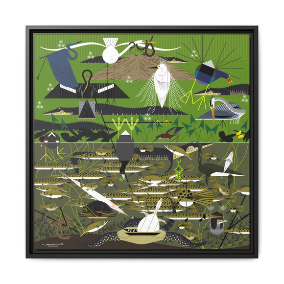 Charley Harper Florida Everglades Wall Art – Mid-Century Modern Geometric Bird Canvas with Minimal Wildlife Accents