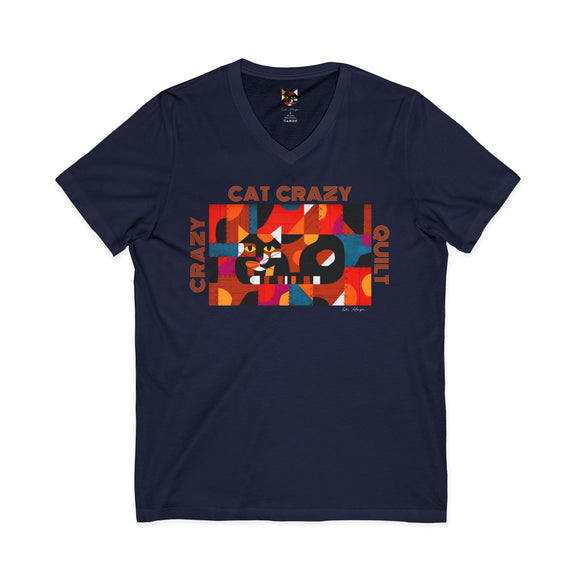Edie Harper Crazy Cat Crazy Quilt Unisex Jersey Short Sleeve V-Neck Tee