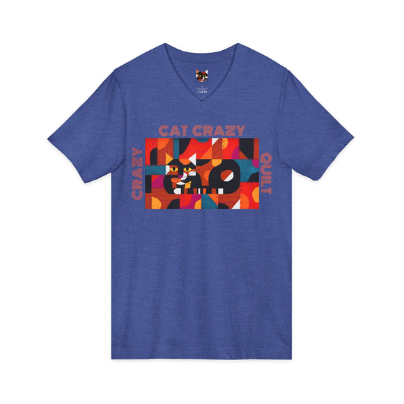 Edie Harper Crazy Cat Crazy Quilt Unisex Jersey Short Sleeve V-Neck Tee