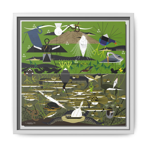 Charley Harper Florida Everglades Wall Art – Mid-Century Modern Geometric Bird Canvas with Minimal Wildlife Accents