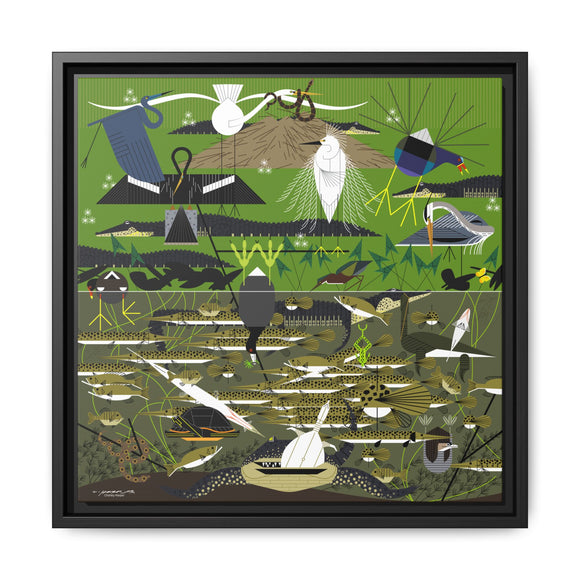 Charley Harper Florida Everglades Wall Art – Mid-Century Modern Geometric Bird Canvas with Minimal Wildlife Accents
