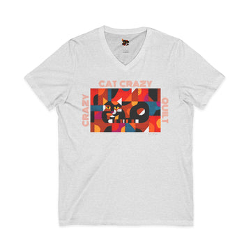 Edie Harper Crazy Cat Crazy Quilt Unisex Jersey Short Sleeve V-Neck Tee - 0