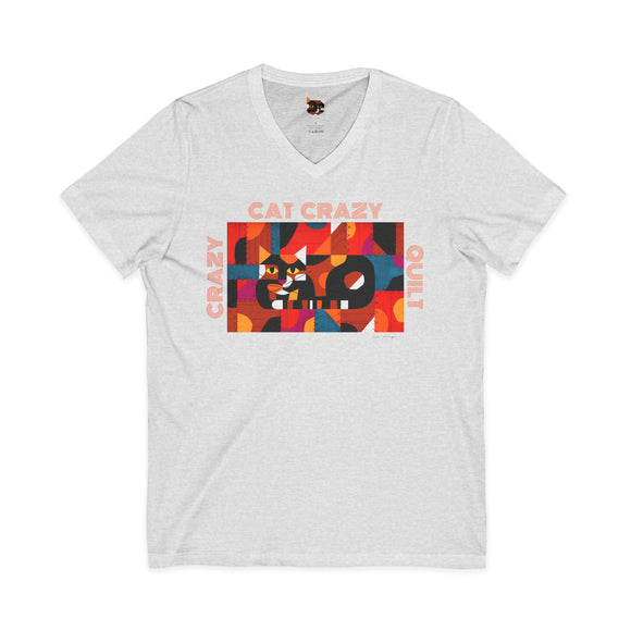 Edie Harper Crazy Cat Crazy Quilt Unisex Jersey Short Sleeve V-Neck Tee