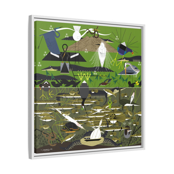 Charley Harper Florida Everglades Wall Art – Mid-Century Modern Geometric Bird Canvas with Minimal Wildlife Accents