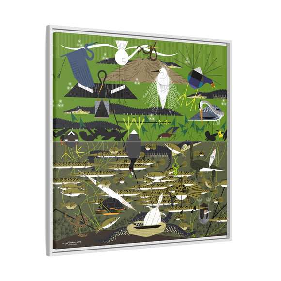 Charley Harper Florida Everglades Wall Art – Mid-Century Modern Geometric Bird Canvas with Minimal Wildlife Accents