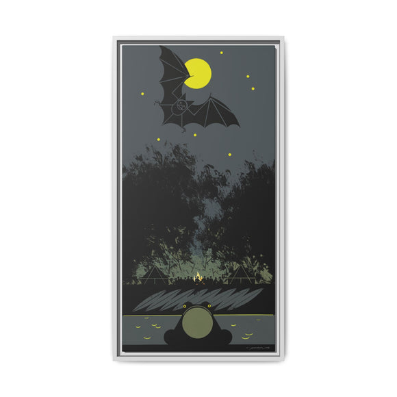 Charley Harper Bat, Bullfrog, and Bonfire Moonlight Framed Giclee on Stretched Canvas Wall Art Mid-Century Style