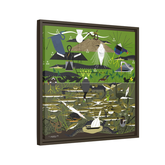 Charley Harper Florida Everglades Wall Art – Mid-Century Modern Geometric Bird Canvas with Minimal Wildlife Accents