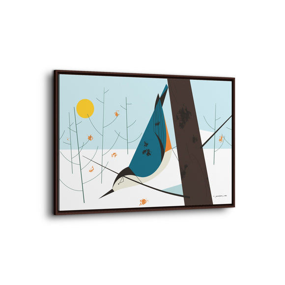 White-Breasted Nuthatch Charley Harper Giclee on Matte Stretched Canvas