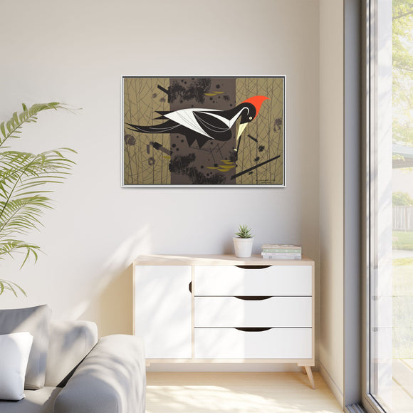 Ivory Billed Woodpecker Charley Harper Framed Giclee Print on Stretched on Canvas