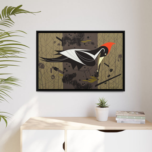 Ivory Billed Woodpecker Charley Harper Framed Giclee Print on Stretched on Canvas