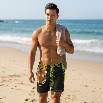 Charley Harper Tiger Men's Elastic Beach Shorts