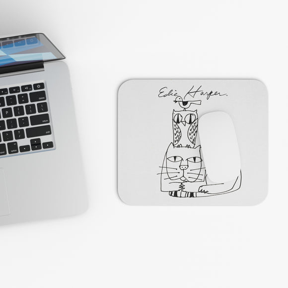 Edie Harper Line Art Cat Owl Bird Mouse Pad (Rectangle)