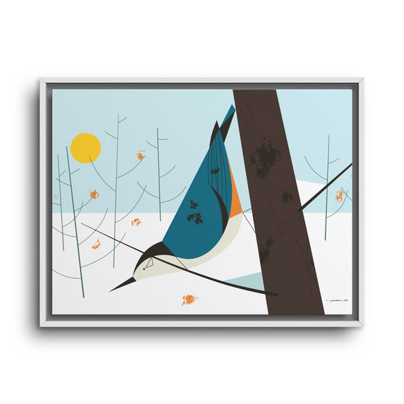 White-Breasted Nuthatch Charley Harper Giclee on Matte Stretched Canvas