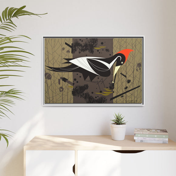 Ivory Billed Woodpecker Charley Harper Framed Giclee Print on Stretched on Canvas
